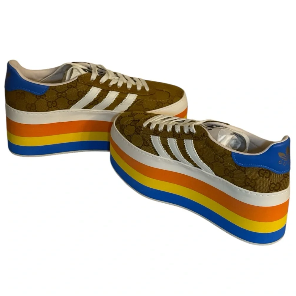 Gucci x Adidas Gazelle Platform Sneakers in GG Canvas Size 8